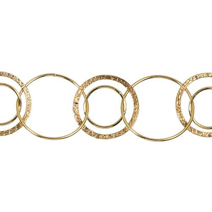14kt Gold Filled Double 27.0mm Width / Length Textured and 17.2mm Smooth Circle Links, Connected to One of 29.5mm Width / Length Smooth Circle Link, Circle Chain. Price per: 1 Foot.