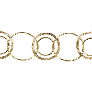 14kt Gold Filled Double 27.0mm Width / Length Textured and 17.2mm Smooth Circle Links, Connected to One of 29.5mm Width / Length Smooth Circle Link, Circle Chain. Price per: 1 Foot.