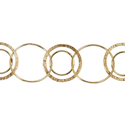 14kt Gold Filled Double 27.0mm Width / Length Textured and 17.2mm Smooth Circle Links, Connected to One of 29.5mm Width / Length Smooth Circle Link, Circle Chain. Price per: 1 Foot.