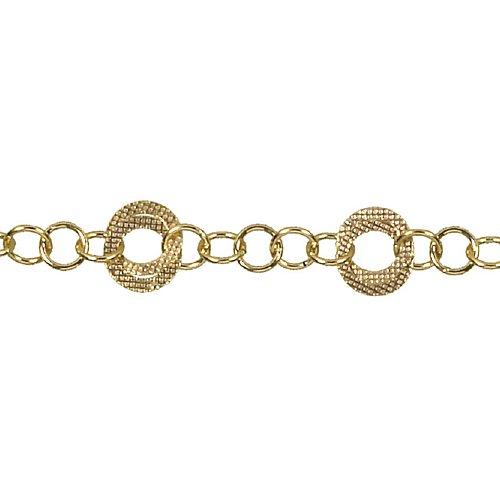 14kt Gold Filled 11.10mm Width / Length Double Textured Circle Links Followed by Five of 7.1mm Width / Length Smooth Circle Links, Circle Chain. Price per: 1 Foot.