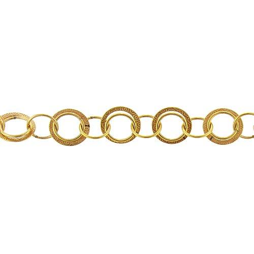 14kt Gold Filled 10.30mm Width / Length Smooth Circle Link Connected to Double 13.22mm Width / Length Textured and 10.30mm Width / Length Smooth Circle Links, Circle Chain. Price per: 1 Foot.