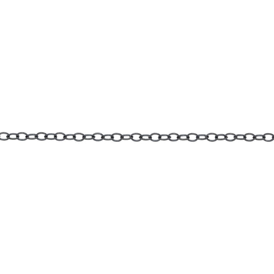Chain by Foot. Sterling Silver Black Diamond 1.72mm Width by 2.22mm Length, Flat Cable Chain. Price per: 1 Foot.