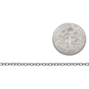 Sterling Silver Black Diamond 1.72mm Width by 2.22mm Length, Flat Cable Chain. Price per: 1 Foot.