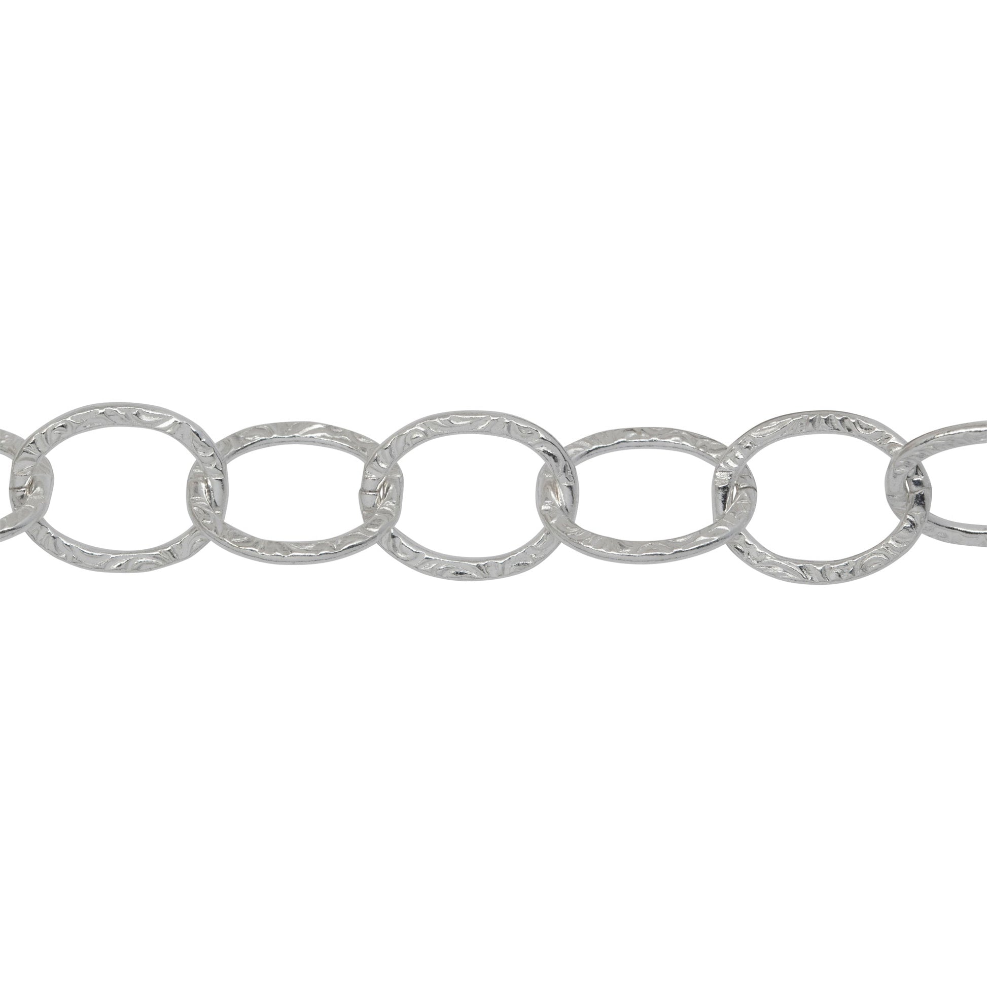 Chain by Foot. Sterling Silver 8.35mm Width by 10.48mm Length, Textured Cable Chain. Price per: 1 Foot.