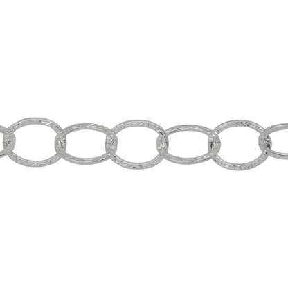 Chain by Foot. Sterling Silver 8.35mm Width by 10.48mm Length, Textured Cable Chain. Price per: 1 Foot.