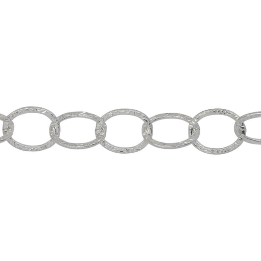 Chain by Foot. Sterling Silver 8.35mm Width by 10.48mm Length, Textured Cable Chain. Price per: 1 Foot.