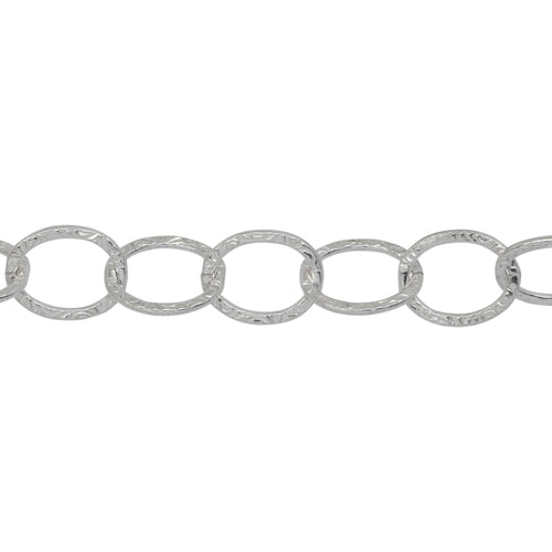 Chain by Foot. Sterling Silver 8.35mm Width by 10.48mm Length, Textured Cable Chain. Price per: 1 Foot.