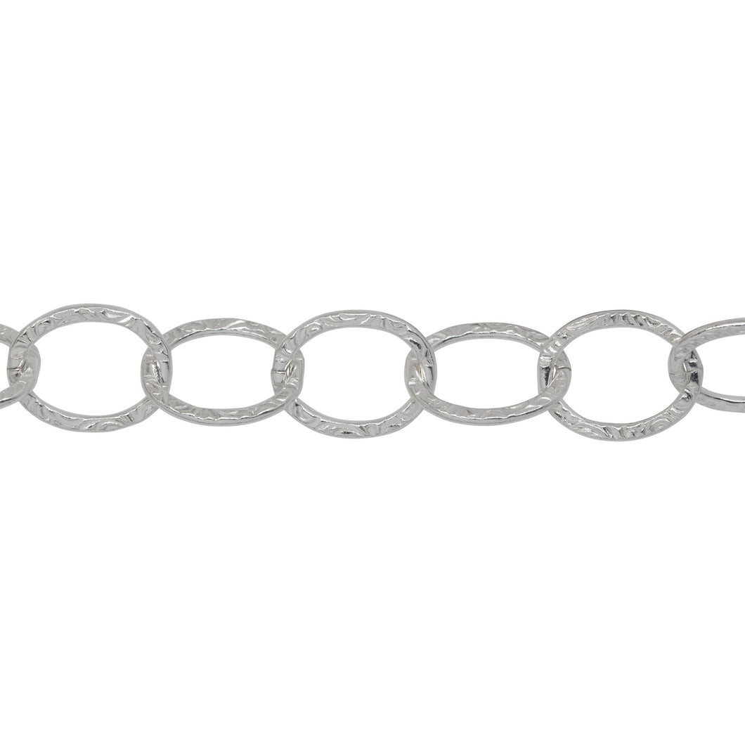 Chain by Foot. Sterling Silver 8.35mm Width by 10.48mm Length, Textured Cable Chain. Price per: 1 Foot.