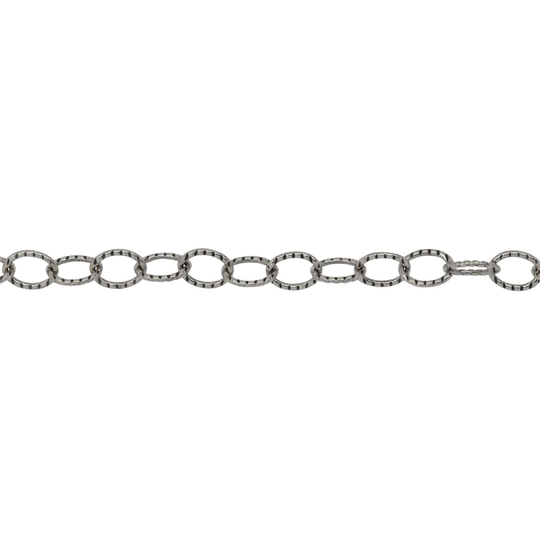Chain by Foot. Sterling Silver Oxidized 3.71mm Width by 4.70mm Length, Corrugated Cable Chain. Price per: 1 Foot.