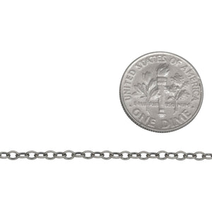 Sterling Silver Oxidized 2.1mm Width by 2.8mm Length, Smooth Cable Chain. Price per: 1 Foot.