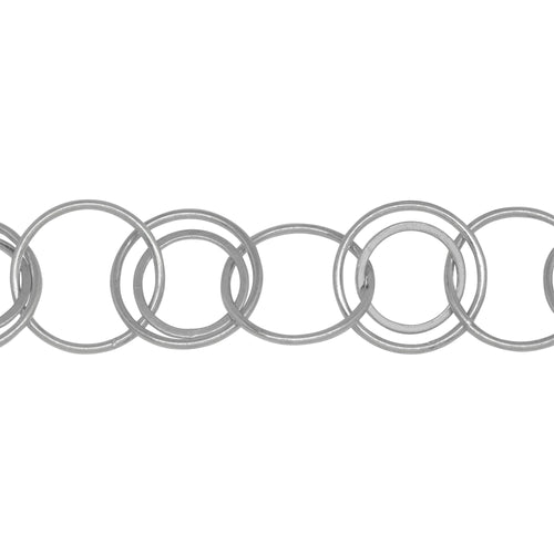 Chain by Foot. Sterling Silver 17.4mm Width / Length Smooth Circle Link and 12.9mm Width / Length Square Wire Circle Link, Linked in the Center Alternately, Circle Chain. Price per: 1 Inch.