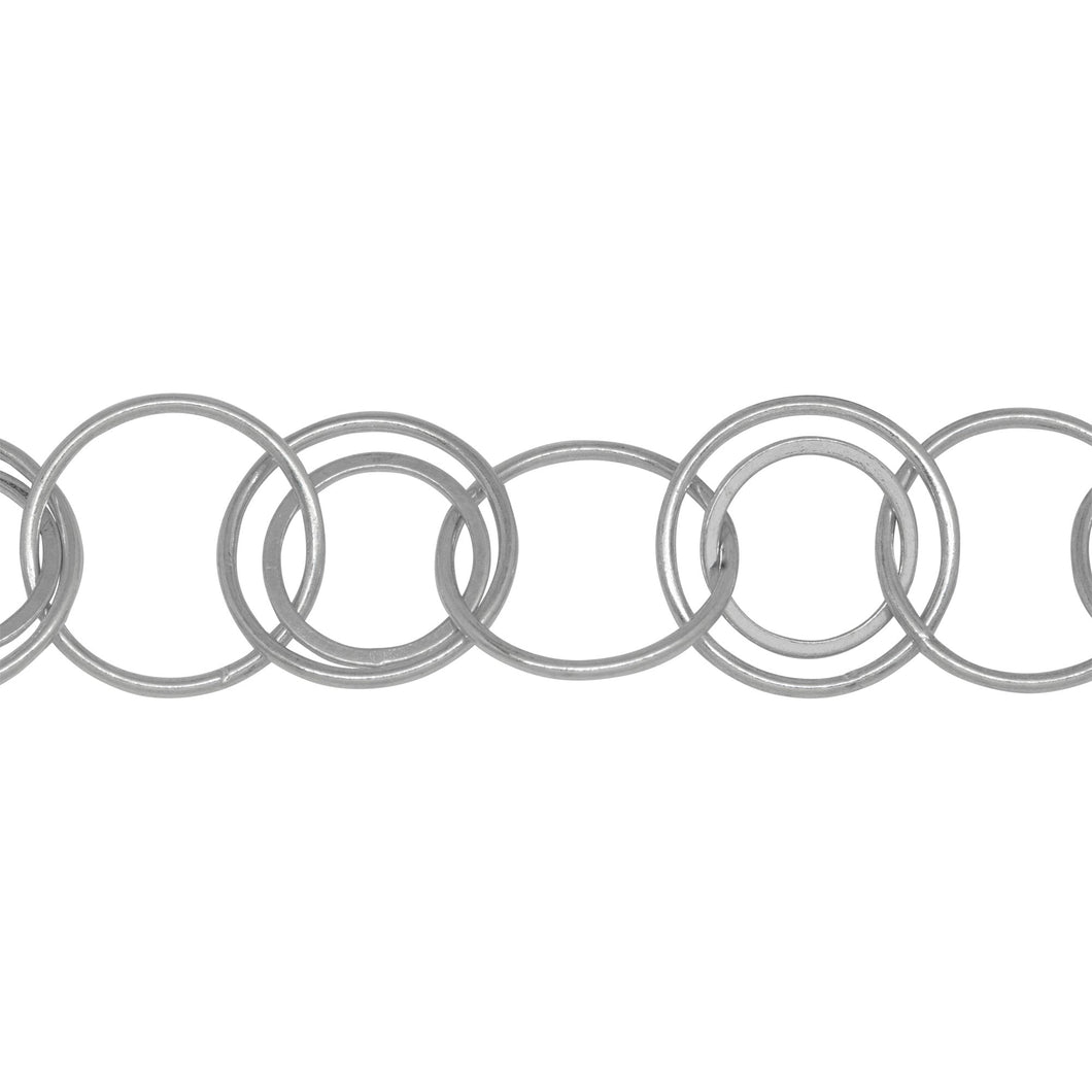 Chain by Foot. Sterling Silver 17.4mm Width / Length Smooth Circle Link and 12.9mm Width / Length Square Wire Circle Link, Linked in the Center Alternately, Circle Chain. Price per: 1 Inch.