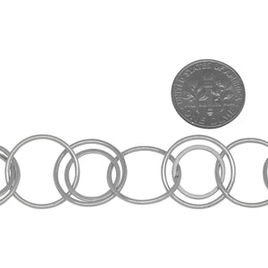 Sterling Silver 17.4mm Width / Length Smooth Circle Link and 12.9mm Width / Length Square Wire Circle Link, Linked in the Center Alternately, Circle Chain. Price per: 1 Inch.