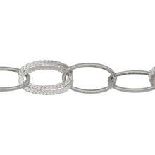 Load image into Gallery viewer, Chain by Foot. Sterling Silver 8.6mm Width by 15.0 Length Double Textured Oval Links Followed by Two of 8.7mm Width by 15.4mm Length Smooth Oval Links, Cable Chain. Price per: 1 Foot.
