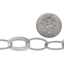 Load image into Gallery viewer, Sterling Silver 8.6mm Width by 15.0 Length Double Textured Oval Links Followed by Two of 8.7mm Width by 15.4mm Length Smooth Oval Links, Cable Chain. Price per: 1 Foot.
