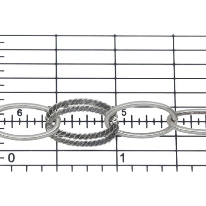 Sterling Silver 8.6mm Width by 15.0 Length Double Textured Oval Links Followed by Two of 8.7mm Width by 15.4mm Length Smooth Oval Links, Cable Chain. Price per: 1 Foot.