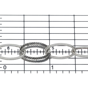 Sterling Silver 8.6mm Width by 15.0 Length Double Textured Oval Links Followed by Two of 8.7mm Width by 15.4mm Length Smooth Oval Links, Cable Chain. Price per: 1 Foot.