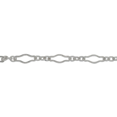 Chain by Foot. Sterling Silver 4.2mm Width by 8.8mm Length, Larger Flat Link Followed by Three of 2.3mm Width by 2.8mm Length Smaller Smooth Oval Links, Long and Short Chain. Price per: 1 Foot.