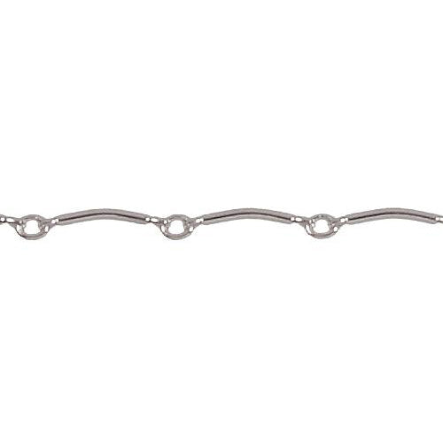 Sterling Silver 1.7mm Width by 12.6mm Length Curved Bar Link Followed by 2.5mm Width by 3.0mm Length Smooth Oval Link, Bar Chain. Price per: 1 Foot.