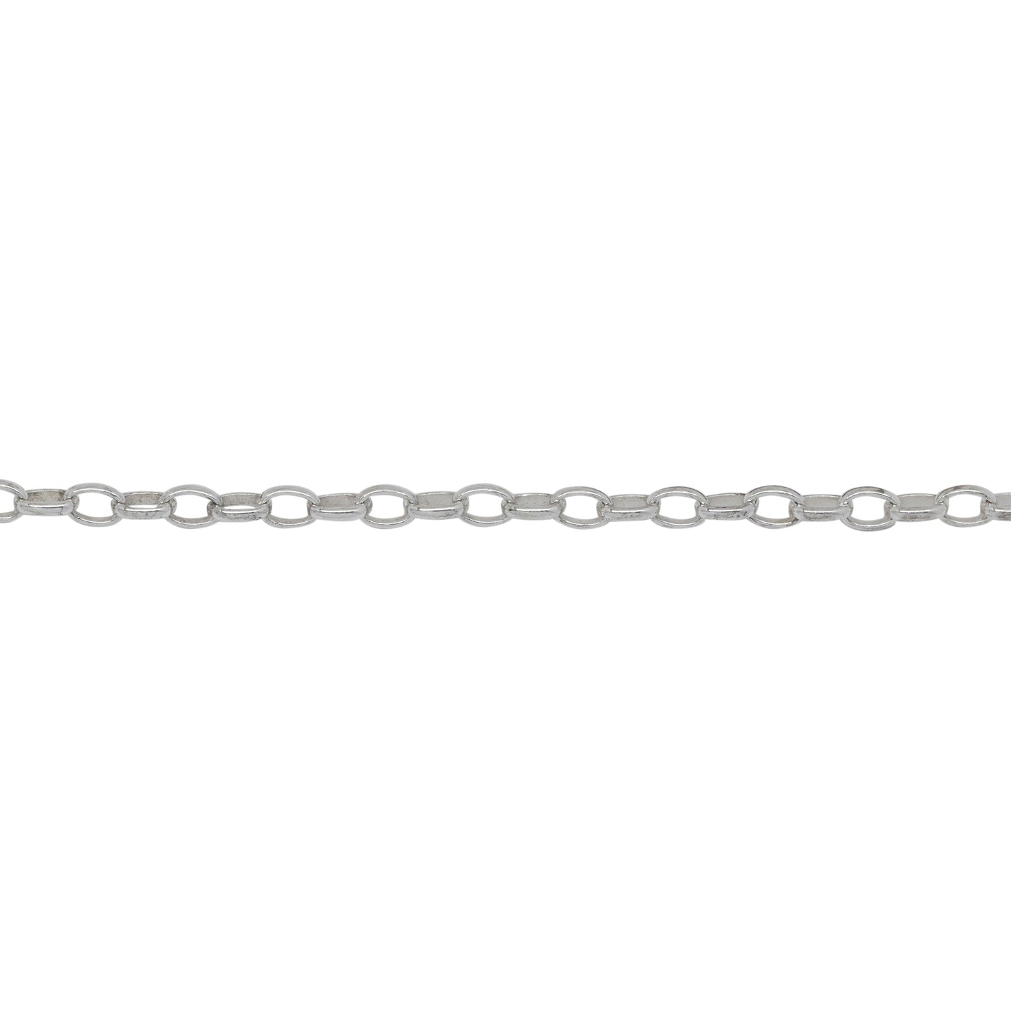 Chain by Foot. Sterling Silver 2.15mm Width by 3.06mm Length, Oval Rolo Chain. Price per: 1 Foot.