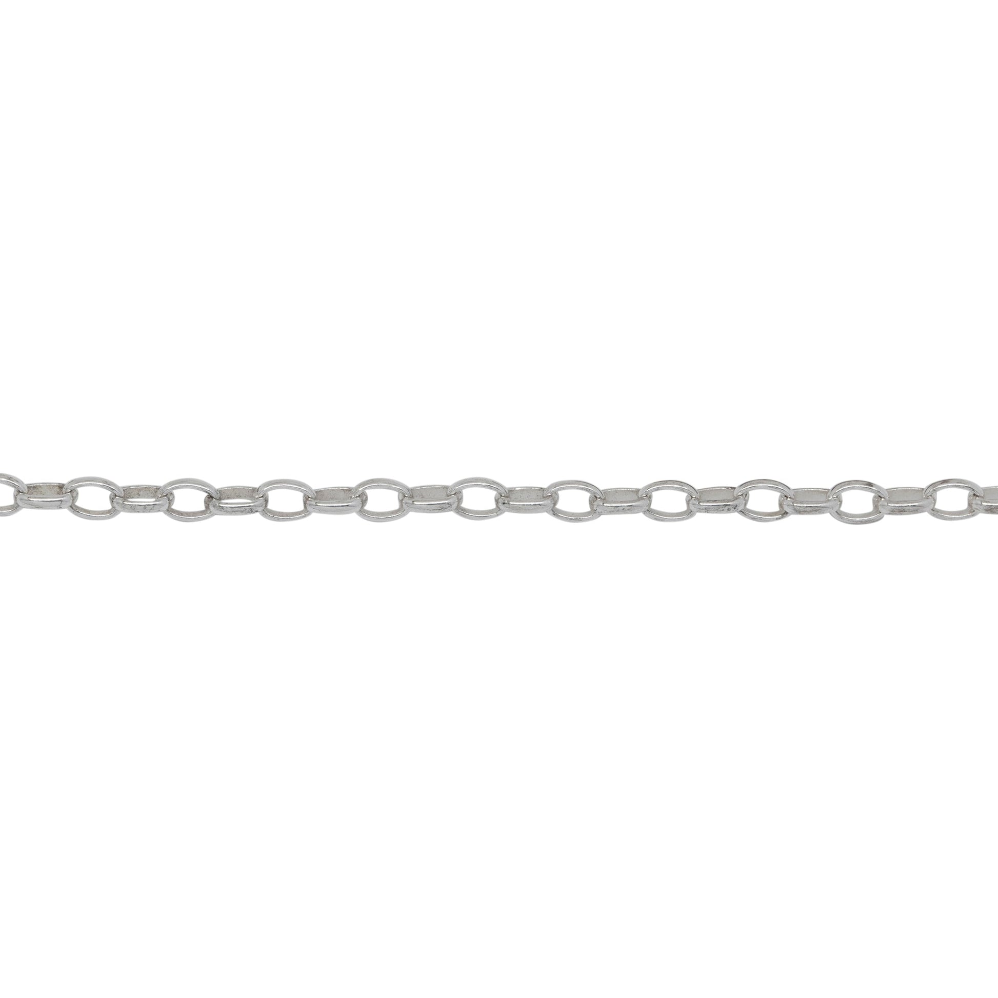 Chain by Foot. Sterling Silver 2.15mm Width by 3.06mm Length, Oval Rolo Chain. Price per: 1 Foot.