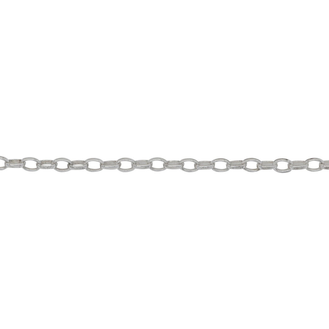 Chain by Foot. Sterling Silver 2.15mm Width by 3.06mm Length, Oval Rolo Chain. Price per: 1 Foot.