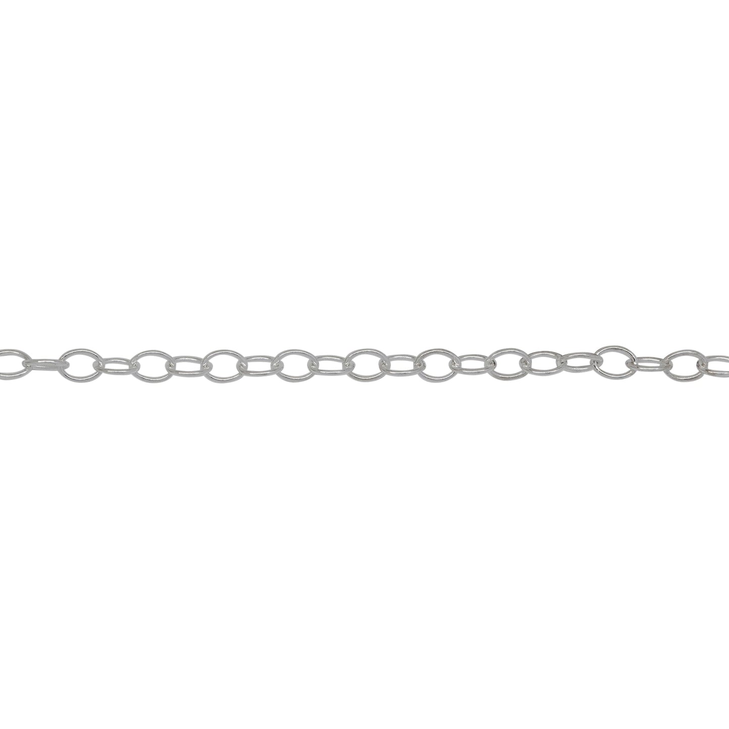Chain by Foot. Sterling Silver 2.30mm Width by 3.15mm Length, Smooth Cable Chain. Price per: 1 Foot.