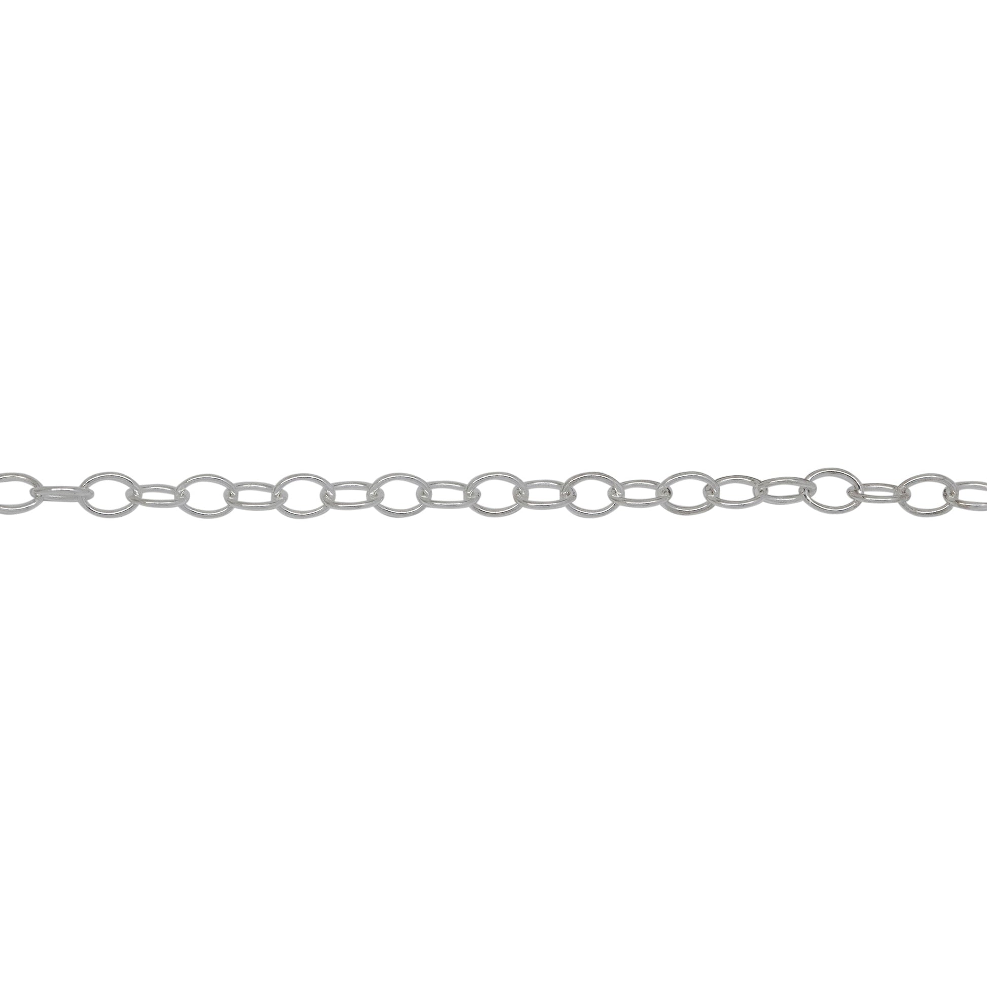 Chain by Foot. Sterling Silver 2.30mm Width by 3.15mm Length, Smooth Cable Chain. Price per: 1 Foot.