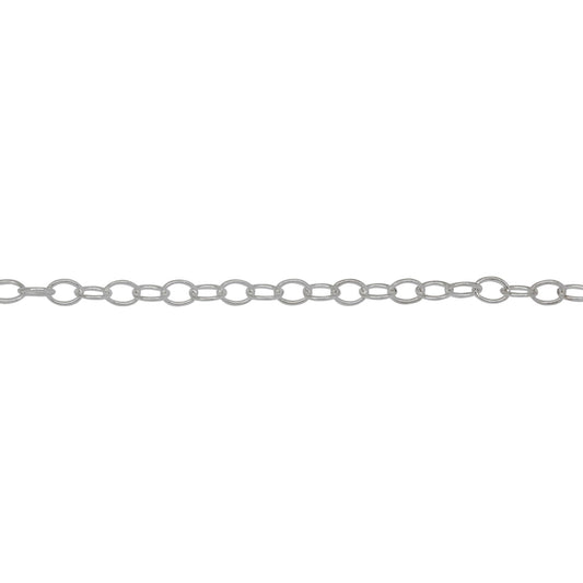 Chain by Foot. Sterling Silver 2.30mm Width by 3.15mm Length, Smooth Cable Chain. Price per: 1 Foot.