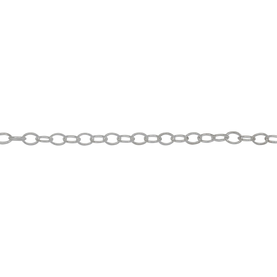 Chain by Foot. Sterling Silver 2.30mm Width by 3.15mm Length, Smooth Cable Chain. Price per: 1 Foot.