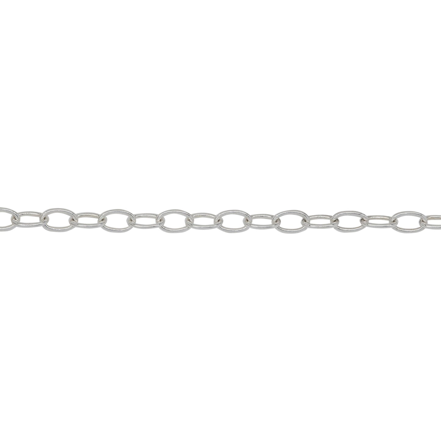 Chain by Foot. Sterling Silver 2.66mm Width by 4.08mm Length, Smooth Cable Chain. Price per: 1 Foot.