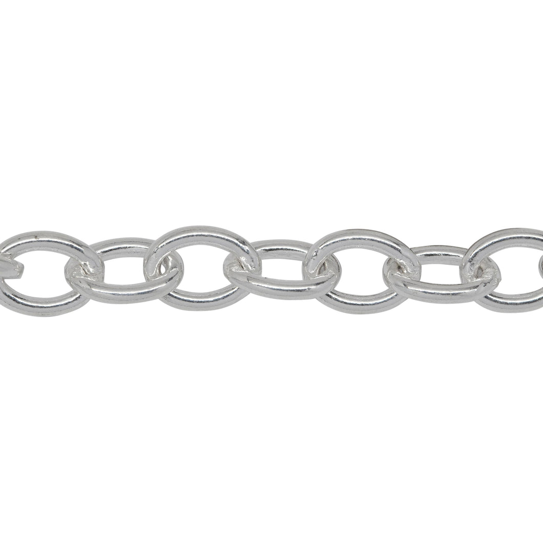 Chain by Foot. Sterling Silver 7.6mm Width by 10.3mm Length, Smooth Cable Chain. Price per: 1 Inch.