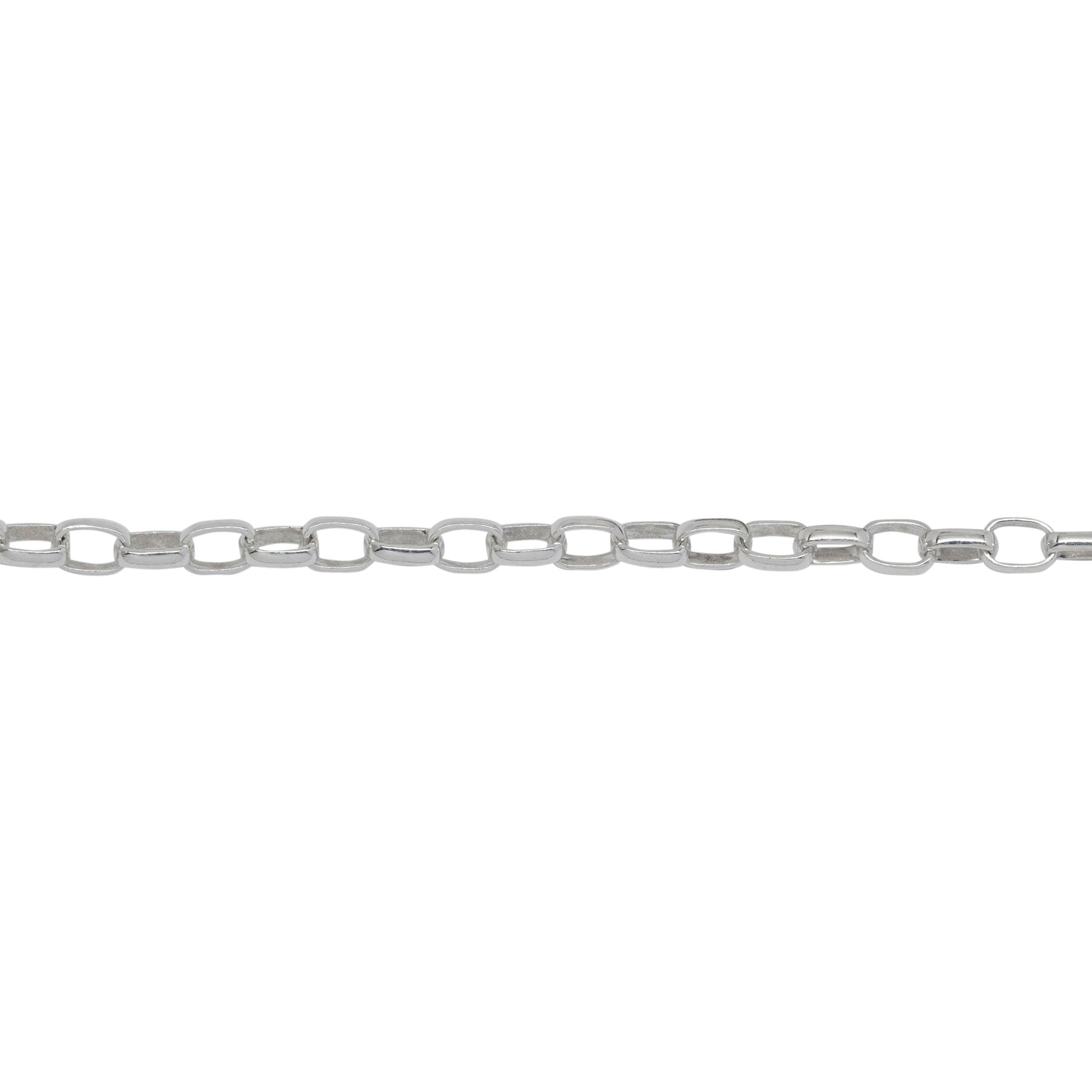 Chain by Foot. Sterling Silver 2.5mm Width by 3.7mm Length, Oval Rolo Chain. Price per: 1 Foot.