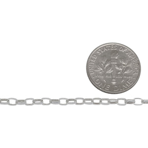 Sterling Silver 2.5mm Width by 3.7mm Length, Oval Rolo Chain. Price per: 1 Foot.