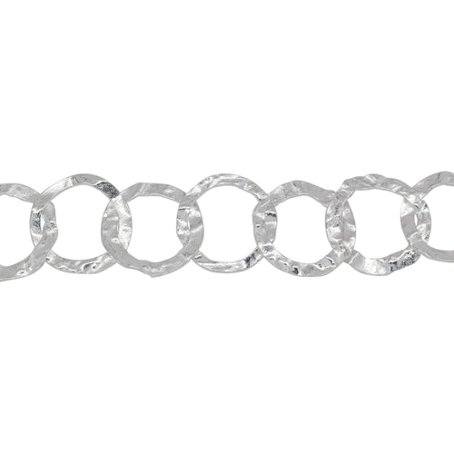 Chain by Foot. Sterling Silver 10.5mm Width / Length, Hammered Circle Chain. Price per: 1 Foot.