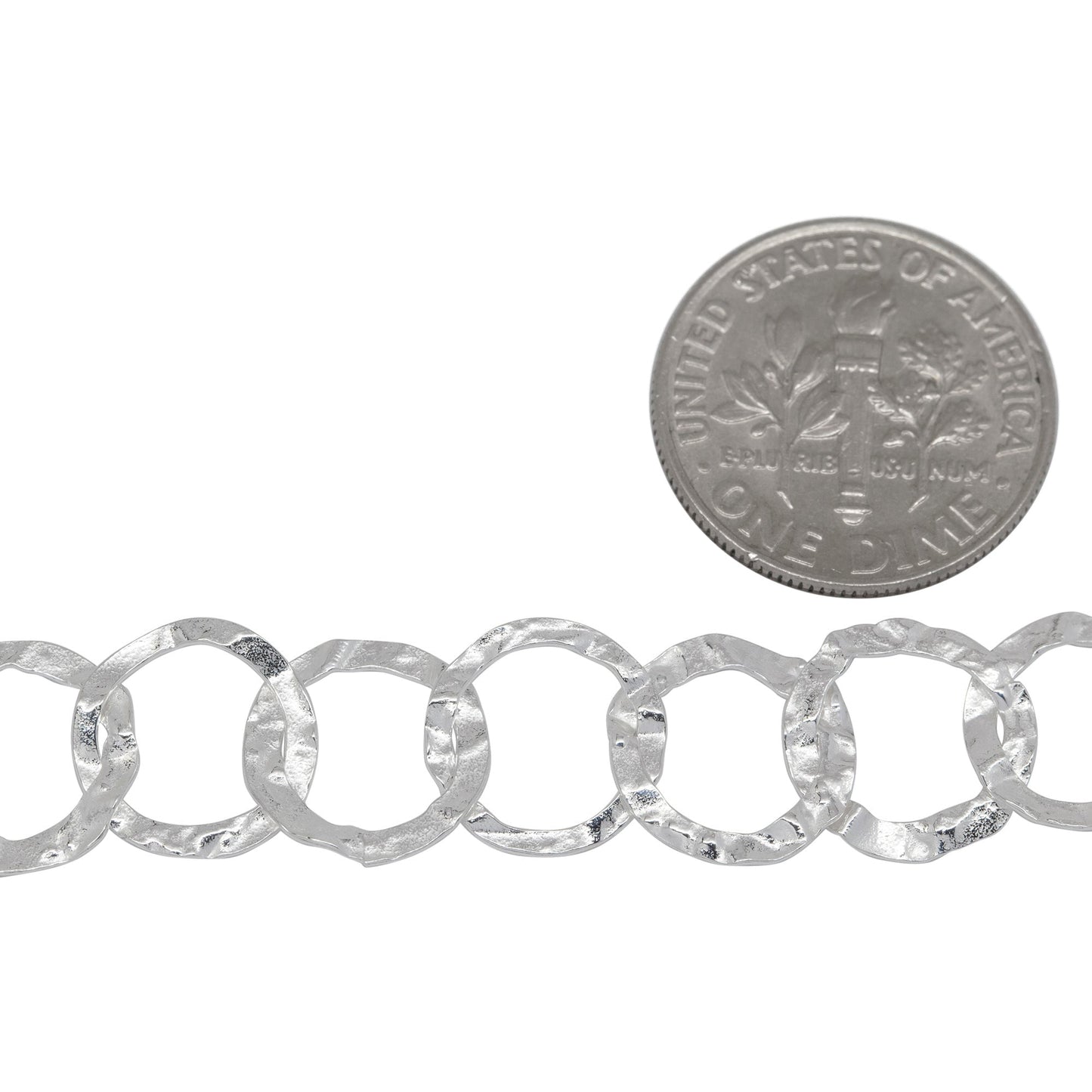Sterling Silver 10.5mm Width / Length, Hammered Circle Chain. Price per: 1 Foot.
