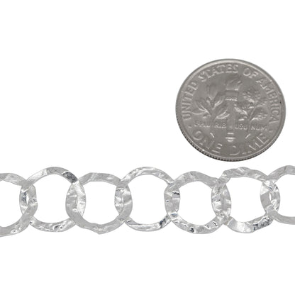Sterling Silver 10.5mm Width / Length, Hammered Circle Chain. Price per: 1 Foot.