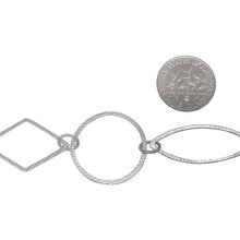 Load image into Gallery viewer, Sterling Silver 22.0mm Textured Circle Link Followed by 11.2mm Width by 31.1mm Length Textured Oval Link and 15.4mm Width by 25.5mm Length Textured Diamond Shaped Link, Connected by 4.9mm by 6.2mm Smooth Oval Link, Fancy Chain. Price per: 1 Inch.
