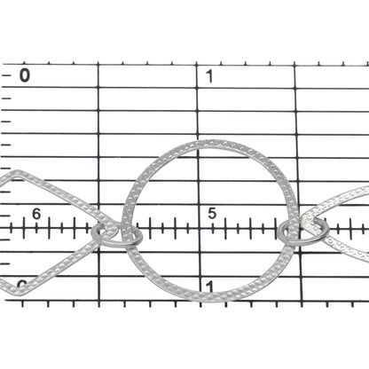 Sterling Silver 22.0mm Textured Circle Link Followed by 11.2mm Width by 31.1mm Length Textured Oval Link and 15.4mm Width by 25.5mm Length Textured Diamond Shaped Link, Connected by 4.9mm by 6.2mm Smooth Oval Link, Fancy Chain. Price per: 1 Inch.
