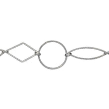 Load image into Gallery viewer, Chain by Foot. Sterling Silver Oxidized 22.0mm Textured Circle Link Followed by 11.2mm Width by 31.1mm Length Textured Oval Link and 15.4mm Width by 25.5mm Length Textured Diamond Shaped Link, Connected by Smooth Oval Link, Fancy Chain. Price per: 1 Inch.
