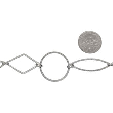 Load image into Gallery viewer, Sterling Silver Oxidized 22.0mm Textured Circle Link Followed by 11.2mm Width by 31.1mm Length Textured Oval Link and 15.4mm Width by 25.5mm Length Textured Diamond Shaped Link, Connected by Smooth Oval Link, Fancy Chain. Price per: 1 Inch.
