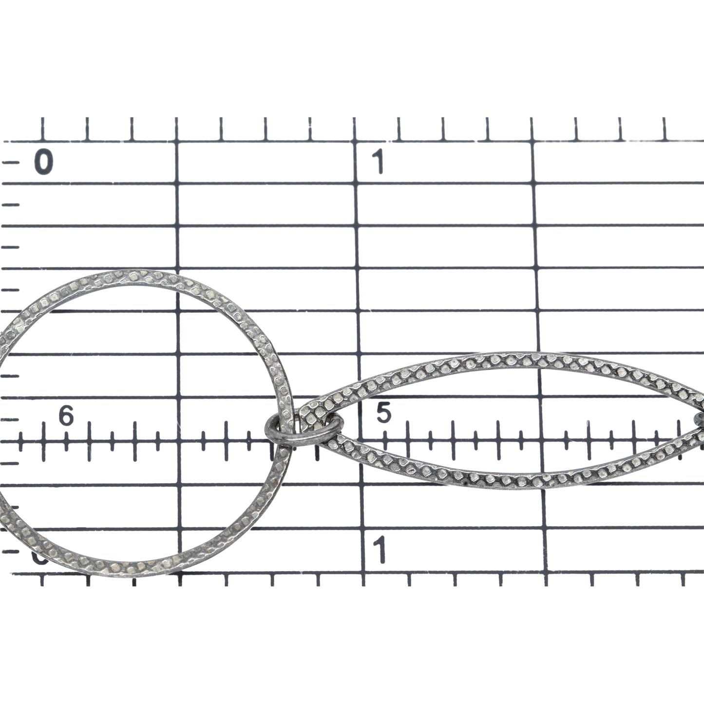 Sterling Silver Oxidized 22.0mm Textured Circle Link Followed by 11.2mm Width by 31.1mm Length Textured Oval Link and 15.4mm Width by 25.5mm Length Textured Diamond Shaped Link, Connected by Smooth Oval Link, Fancy Chain. Price per: 1 Inch.