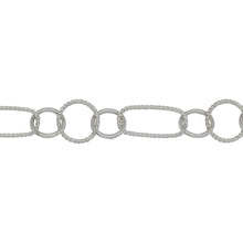 Load image into Gallery viewer, Chain by Foot. Sterling Silver 6.1mm Width by 13.3mm Length Twisted Rectangle Link, Followed by Two of 7.0mm Width / Length Smooth Circle Links and 8.45mm Width / Length Twisted Circle Link in The Middle, Fancy Chain. Price per: 1 Foot.

