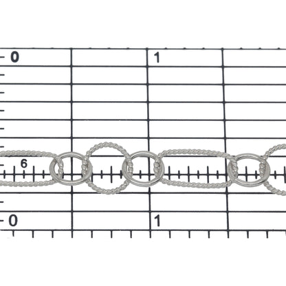 Sterling Silver 6.1mm Width by 13.3mm Length Twisted Rectangle Link, Followed by Two of 7.0mm Width / Length Smooth Circle Links and 8.45mm Width / Length Twisted Circle Link in The Middle, Fancy Chain. Price per: 1 Foot.