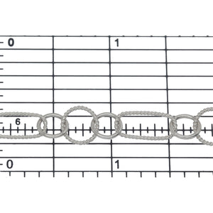 Sterling Silver 6.1mm Width by 13.3mm Length Twisted Rectangle Link, Followed by Two of 7.0mm Width / Length Smooth Circle Links and 8.45mm Width / Length Twisted Circle Link in The Middle, Fancy Chain. Price per: 1 Foot.