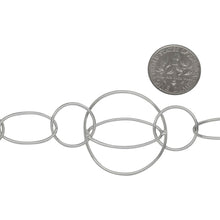 Load image into Gallery viewer, Sterling Silver Two of 14.96mm Width / Length Circle Link Connected with 11.31mm Width by 19.78mm Length Smooth Oval Link in the middle, followed by 27.75mm Width / Length Evil Eye Circle Link, Fancy Chain. Price per: 1 Inch.
