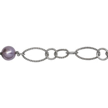 Load image into Gallery viewer, Chain by Foot. Sterling Silver Rhodium Plated Two of 4.17mm Circle Links Connected with Three of 7.96mm Swarovski Pearls, followed by Four of 8.35mm by 14.67 Twisted Oval Links, 5 Smooth Circle Links &amp; Two Twisted Circle Link, Long &amp; Short Chain. Price per: 1 Inch.
