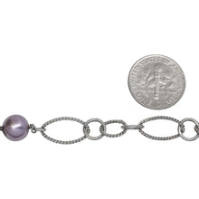 Load image into Gallery viewer, Sterling Silver Rhodium Plated Two of 4.17mm Circle Links Connected with Three of 7.96mm Swarovski Pearls, followed by Four of 8.35mm by 14.67 Twisted Oval Links, 5 Smooth Circle Links &amp; Two Twisted Circle Link, Long &amp; Short Chain. Price per: 1 Inch.
