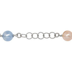 Chain by Foot. Sterling Silver Rhodium Plated Two of 4.12mm Width / Length Smooth Circle Connected with Three of 8.05mm Width / Length Swarovski Pearls, followed by Six of 5.42mm Width / Length Smooth Circle Links of Circle Chain. Price per: 1 Inch.