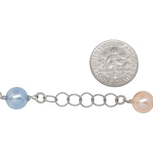 Load image into Gallery viewer, Sterling Silver Rhodium Plated Two of 4.12mm Width / Length Smooth Circle Connected with Three of 8.05mm Width / Length Swarovski Pearls, followed by Six of 5.42mm Width / Length Smooth Circle Links of Circle Chain. Price per: 1 Inch.
